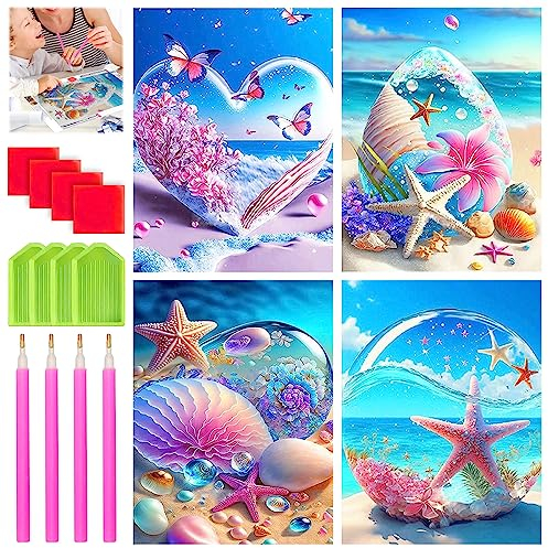 GAROMIA Diamond Painting 4 Stück 5D Diamant Painting Full Set Perlen Bilder Seesterne Diamond Painting für Kinder Diamond Painting Erwachsene Kinder Home Decor Geschenke 30 x 40 cm