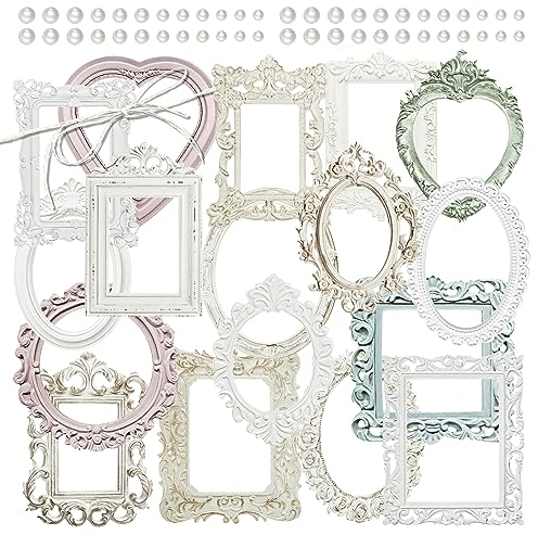 Mayplous 4 Packungen Vintage-Papierrahmen-Rand, Pappe, Foto-Bilderrahmen, Retro-Scrapbooking-Rand, Spiegelrahmen, dekoratives Papier mit geprägtem Muster für Tagebuch-Handwerk (Comfort)