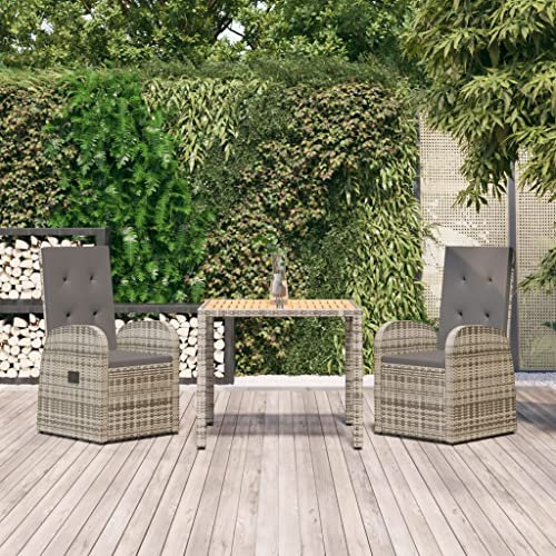Homgoday 3-TLG. Garten Essgruppe Gartenmöbel Set Sitzgruppe Gartengarnitur mit Kissen Sitzgarnitur Gartenset Garten Balkon Terrasse Grau Poly Rattan