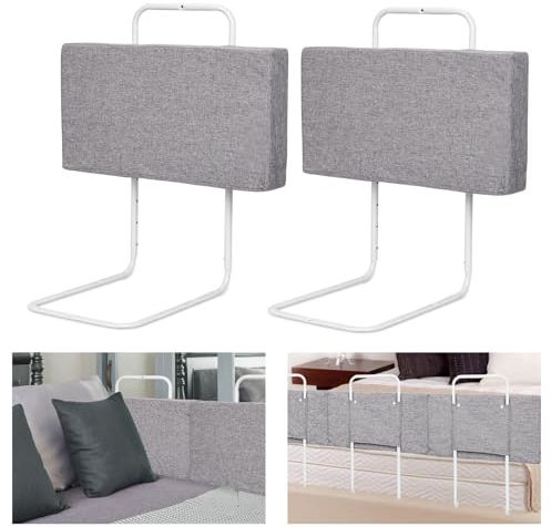 Daromigo 2X Kinderbettgitter, 60 * 28 cm Bettgitter, Höhenverstellbar, Fallschutz, mit austauschbarem Stoffbezug, Bettschutzgitter für Familienbett und Kinderbett, grau(120cm)
