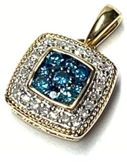 Anhänger 585 Gold Diamanten 0,25ct P2/w blau weiß quadratisch Kettenanhänger