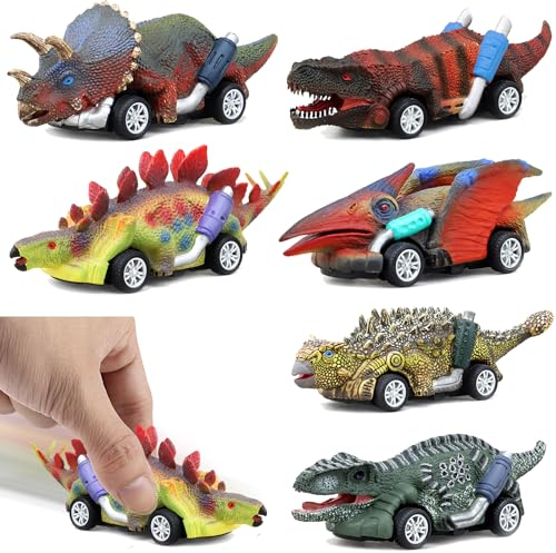 LUKIUP Dinosaurier Spielzeug Auto, 6 Stück Kinder Spielzeug Fahrzeug, Dino Zurückziehen Spielzeugauto, Weihnachten Ostern Geburtstag Geschenk für 3 4 5 6 7 8 Jahre Jungen Mädchen