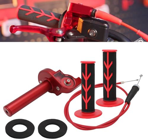 Runfarr Acceleratore per moto, 22 mm, in alluminio CNC, con cavo acceleratore, manopole, palmo, per CRF50, XR250, CRF70, CRF80, CRF100, CRF150, CR250, XR50, Pit Dirt Bike, colore: rosso