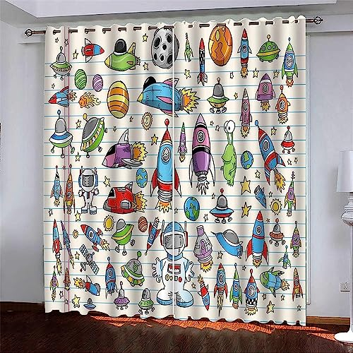 Blickdichte Vorhänge Verdunkelungs Vorhang Gardinen Kinderzimmer Schlafzimmer Thermovorhang Fensterdekoration Ösenvorhang 3D Flugzeug-Raumschiff-Car