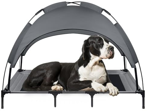 UISEBRT Erhöhtes Hundebett Haustierbett mit Baldachin, Hundeliege Outdoor für Camping Strand, Hundebett mit Wasserdicht Dach Hundesofa mit Atmungsaktivem Netzgewebe - Größe XL - 122 x 92 x 102 cm