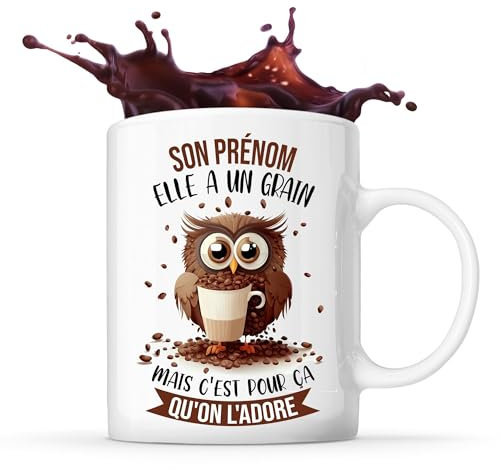 Mug prénom personnalisable | Tasse personnalisée humour fun idée cadeau collègue surnom métier (Mug Standard, Masculin, Chouette Grain)