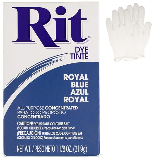 Polvo concentrado de tinte Rit multiusos con guantes de plástico para ropa, decoración y manualidades, azul real (paquete de 3)