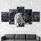 RAPSANI Bilder Wandbild 150x80cm Leinwandbild 5 TLG Kunstdruck Weißer Wolf, dunkle Nacht modern Wandbilder XXL Wanddekoration Design Wandkunst 5 Stücke Leinwand Wohnzimmer Dekoration