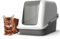 Ella Comfort Cat Litter Box Enclosure with Hood & Flap Door, High Sided Cat Litter Tray with Detachable Top, Carbon Filter for Odor Elimination (Grey/White, 55x39x41)