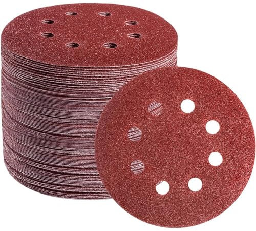 Fixinus Lot de 50 disques abrasifs 125 mm Velcro - 10 x 40/60/80/120/240 - 8 trous - Pour ponceuse excentrique