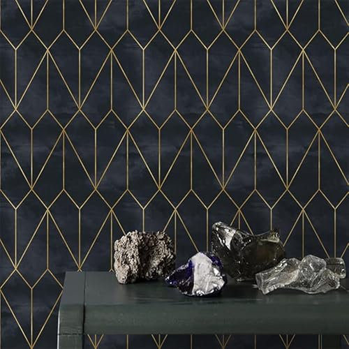 ZAHHYG Black Gold Geometry Peel and Stick Wallpaper: Self Adhesive, Thicken, Waterproof Vinyl Wallpaper, Art Deco, 40x100cm