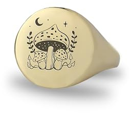 Gold Pilz Ring – Pilze Gravierter Ring – Unisex-Ring – Naturschmuck