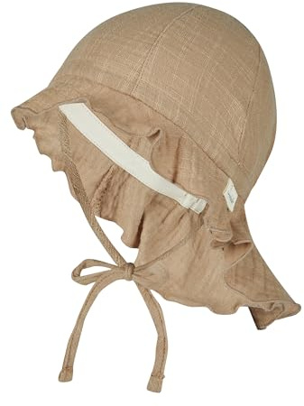 Sterntaler Sonnenhut Uni - Sommerhut aus luftigem Baumwoll Musselin - elastisches Gummiband - zum Binden - Unisex Mütze mit Nackenschutz - Baby und Kinder Kopfbedeckung - Taupe,Größe 43