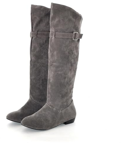 Stivali sopra il ginocchio, da donna, larghi, piatti, lunghi, grigi, alti al ginocchio, in pelle scamosciata, da donna, grigio., 41
