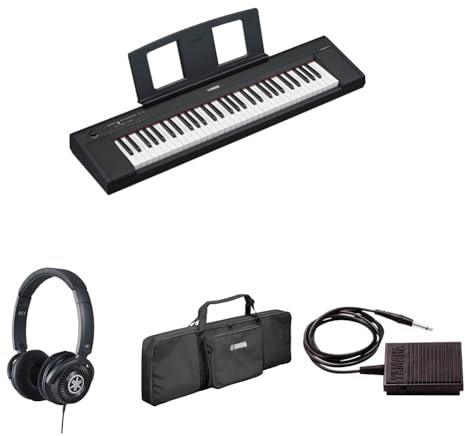 Yamaha NP-15 Piaggero Digital Keyboard with 61 Touch Sensitive Keys bundled with HPH-150 Headphones, Keyboard Bag SC-KB630, and Sustain Pedal