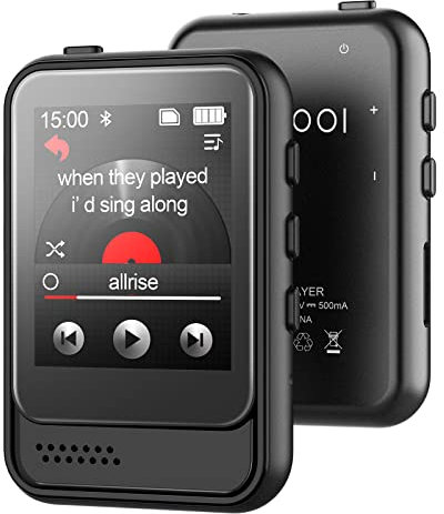 Lettore MP3 con Bluetooth, lettore musicale portatile con slot per schede micro SD e altoparlante HD, supporta radio FM, registrazione vocale, lettore MP3 con touchscreen, massimo 256 GB espandibile