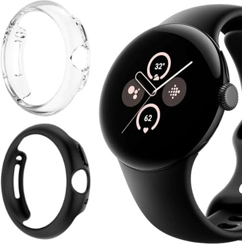 Buoluoioir 2 Piezas Funda Protector de Pantalla para Google Pixel Watch 2, HD Protección Flexible TPU Shockproof Anti-Rasguños Bumper Case Carcasa Protectora para Google Pixel Watch 2