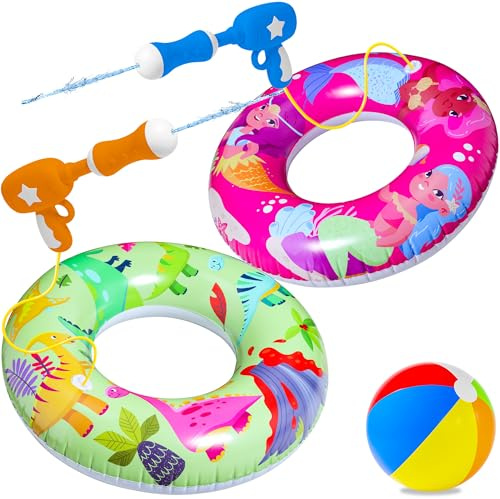 Parentswell Lot de 5 bouées gonflables pour fête de piscine, 2 tubes de piscine (avec 2 pistolets à eau et 1 ballon de plage), cadeaux de fête pour la piscine d'été et la plage