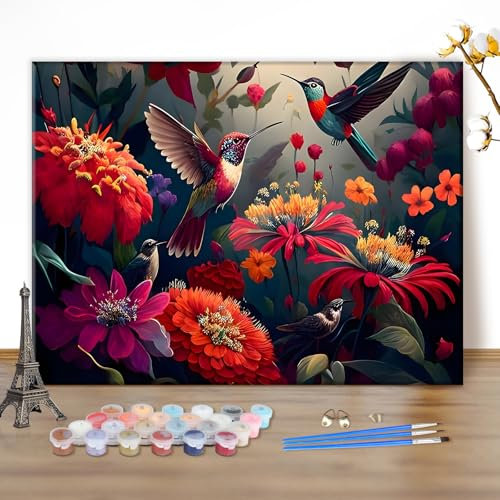 MEIYUDA Peinture par Numero Adulte Oiseaux Fleurs, Diy Peinture Acrylique pour Adultes Débutants Facile sur Toile Avec Peintures et Pinceaux Decoration Maison Cadeau 40x30cm(sans Cadre)