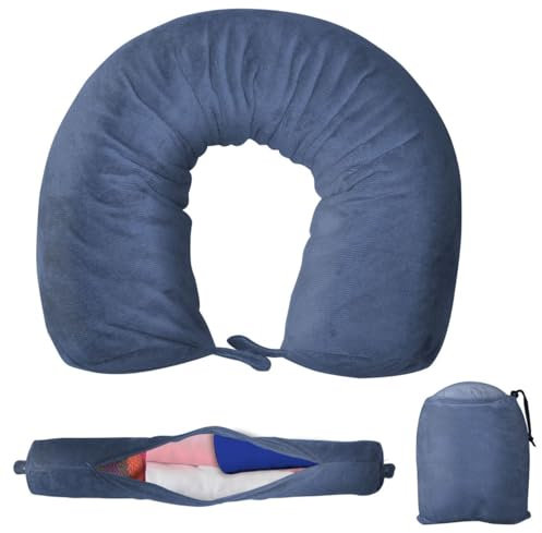 Soul-Cats Set befüllbares Nackenkissen aus Samt füllbar mit Reißverschluss und Transportbeutel für Flugzeug Gepäck Handgepäck Kissen Reise, Farbe: blau