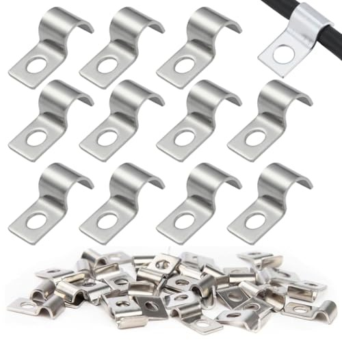 AUEFUDQ 36 Pezzi Collari per Tubi 4mm Fermacavo Unico Foro in Acciaio Inox V2A Supporti a U Morsetti per Tubi Collari Heavy Duty Fissaggi per Cavi Ø 4-5mm Tubazioni per Acqua Tubi PVC Installazione