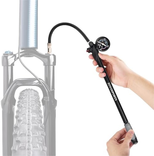Bomba de choque para bicicleta de montaña: bomba de aire de bicicleta de alta presión de 300 psi, bomba de amortiguador de horquilla delantera de aleación de aluminio con manómetro, boquilla de aire u