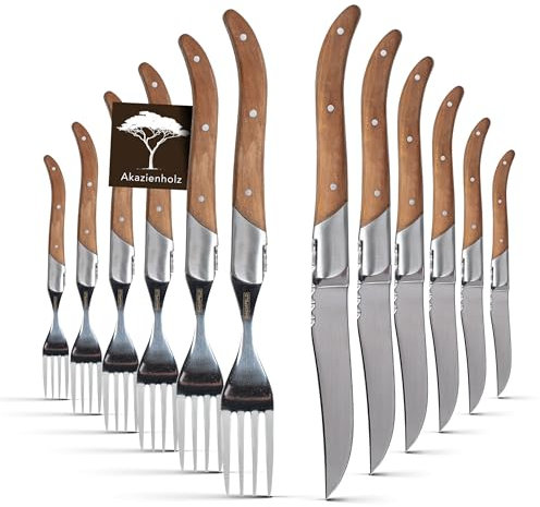 BAUMFELD Steak- & Pizza-Messer-Set im Laguiole-Stil | Edelstahlklingen, ergonomisch, rostfrei, wählbar als 4-, 8- oder 12-teiliges Set (12, teilig)