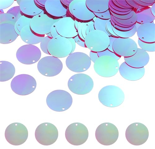 QUARKZMAN 450 Stück Flache Runde Pailletten, 20mm/0,8 Zoll Große Pailletten für Bastelharzverlauf AB Rose Rot Lose Pailletten mit Löchern für DIY-Basteln Nähen Stickerei Kleidung