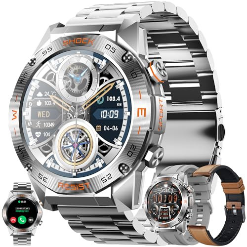 1,46 AMOLED Smartwatch Uomo Chiamata Bluetooth e Risposta Vivavoce Smart Watch Orologio Fitness Intelligente con Cardiofrequenzimetro Pressione Sanguigna SpO2 Smartwatch per Android iOS (Argento)