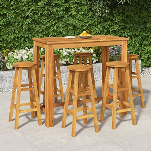 LVHUIDEH 7er Set Gartenmöbel, GartenBistro-Set, Sitzgruppe, Wetterfest, Terassenmöbel für Garten Terrasse Balkon, Massivholz Akazie