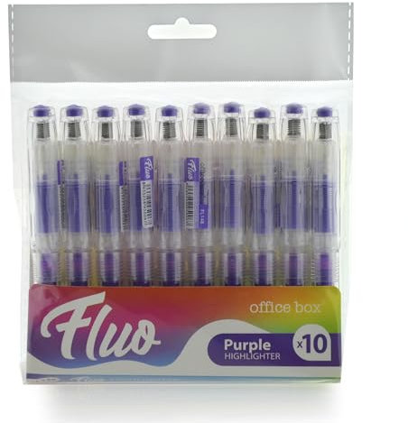 office box, Confezione di evidenziatori ricaricabili Fluorescenti FLUO, il pennarello ecologico con l'inchiostro più solido, fluido e sorprendente, ideale per astuccio. (confezione da 10 - viola)
