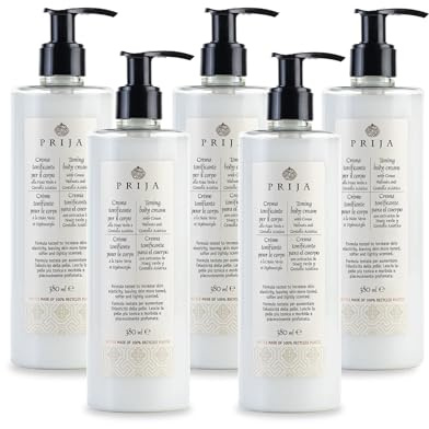 Prija Toning Body Cream with Avocado Oil and Green Walnut 5x 380ml | Boosts Hydration and Elasticity with Centella Asiatica. Lightly Scented Moisturising and Vegan Friendly.