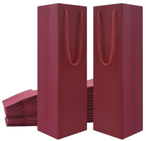 20 Stück Kraftpapier-Weintaschen praktische Flaschentüten Geschenktüten robuste Weinflaschen Tasche mit Griffen Wein Geschenktüten Wein-Taschen für Party,Bankette,Hochzeit und Festtage (Bordeauxrot)