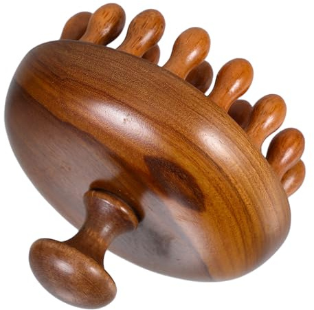 MOTHNUR Holzkamm Kopfhautmassagegerät mit Ergonomischem Griff Runder Disc form Großem Rundem Noppen für Akupunkturpunkte Sanftes Haar Kopfhautpflege tool zur Entspannung und Reinigung