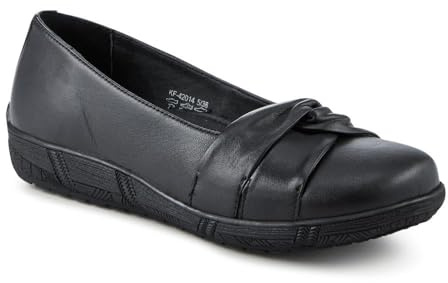 Pavers Wide Womens Wide Fit Leather Slip On Shoes with Ribbon Detail | Autumn Winter Collection | Pumps Shoe | Pull On