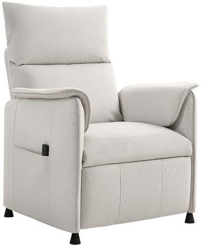 HOMCOM Fernsehsessel Elektrisch TV Sessel mit Liegefunktion Relaxsessel mit Fußteil Seitentasche Verstellbarer Rückenlehne ergonomisch Liegesessel Ruhesessel für Schlafzimmer Wohnzimmer Cremeweiß