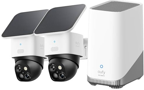 eufy Security Camera SoloCam S340 2-Cam Kit (HomeBase S380), Dual Cameras | Outdoor Wireless, Home Security Camera, 3K, 360° Surveillance, No Blind Spots, 2.4 GHz Wi-Fi, No Monthly Fee