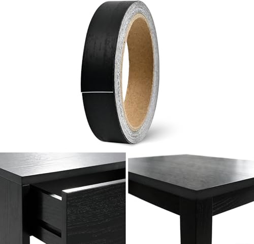 Cinta de Canto 20mm, 10m Chapa de Madera Autoadhesiva con Pegamento, Reparación para Muebles, Escritorios, Armarios, Encimeras (Negro)