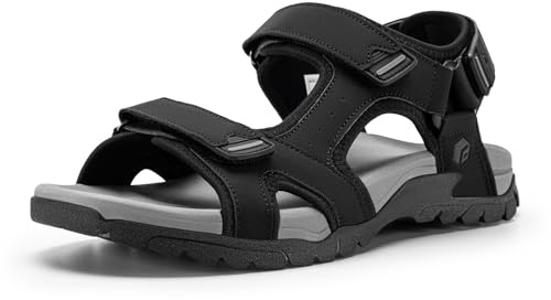 FitVille Sandalias Deportivas Hombre Anchas - Sandalias de Exterior con Cierre de Contacto Antideslizantes Ligeras Zapatos de Trekking Transpirables para Verano Negro 42 EU Ancho