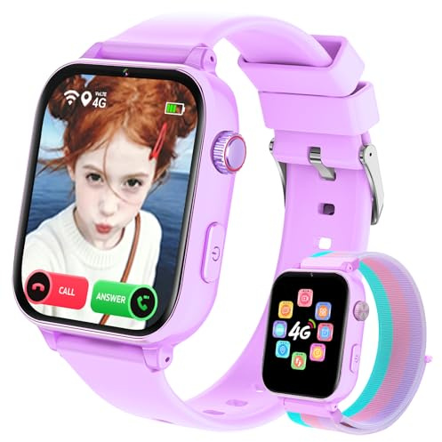 PTHTECHUS Reloj Inteligente Niño, Smartwatch Niños con GPS y Llamadas 4G | Telefono, Videollamada, Modo Clase, Cámara, Podómetro, Reloj Infantil Niño Niña de 4 a 12 Años Regalos Navidad, Lila