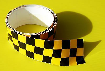 CAFE RACER KARIERTES BAND Stripe Gelb/Schwarz aufkleber 1220x30mm 2 LÄNGE