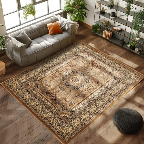 Carpettex Kurzflor Orientalischer Teppich - Läufer für Wohnzimmer, Klassisch Optik, Beige, 80 x 150 cm - Vintage Schlafzimmer Weich Waschbar Küchenläufer Flur