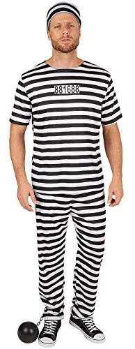 tectake dressforfun Herrenkostüm Sträfling | Trendiges Streifendesign | inkl. Mütze (XL | Nr. 301462)