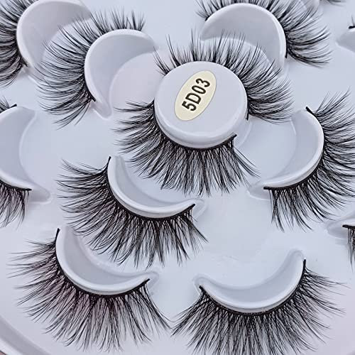 ICYCHEER 7 paires de faux cils 5D fait à la main de faux cils épais Criss Cross duveteux long doux cils réutilisables extension pour dame filles (03)