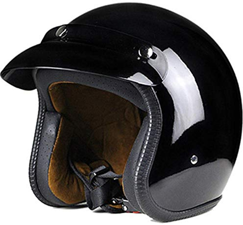 Motorradhelm Retro Retro Offroad motorradhelm Open face Roller Helm, schwarz glänzend_L