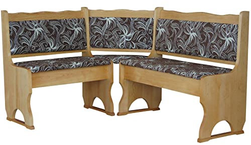 k koma Eckbank aus massiver Kiefer im Farbton Erle, mit Polsterung in Blume Dunkel – NEU (100 x 100)