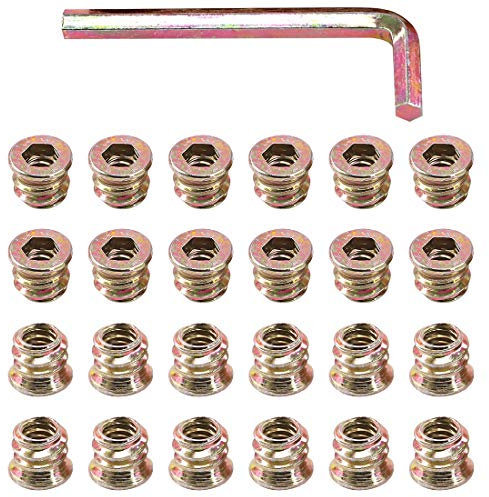 Glarks 50Pcs 1/4-20x10mm Threaded Inserts Nuts Zinc Plated Carbon Steel Hex Socket Drive Furniture Flanged Screw-in Nut with M6 Hex Wrench for Wood Furniture (1/4-20 x 10mm)