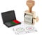 Trodat Vintage Selbstgemachtes Set zum kreativen Gestalten – 6 Abdruckmotive, Deutsch, Kreativstempel in vintage Optik inkl. Stempelkissen in Grau, Grün, Rot, 30x5 mm, 12 Etiketten in 3 Designs