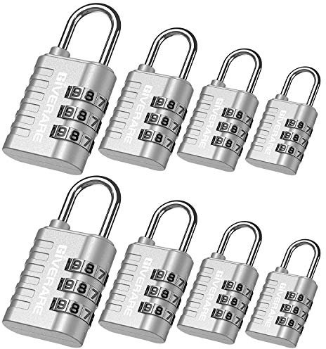 GIVERARE Lot de 8 cadenas à combinaison, cadenas à 3 chiffres, sans clé, réinitialisables pour sac à dos, casier de gym, école et d'employés, serrure de voyage résistante aux intempéries pour clôture,