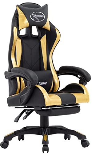 vidaXL Gaming Stuhl mit Fußstütze Kopfkissen Taillenkissen Bürostuhl Drehstuhl Chefsessel Schreibtischstuhl Sportsitz Racing Golden Schwarz Kunstleder